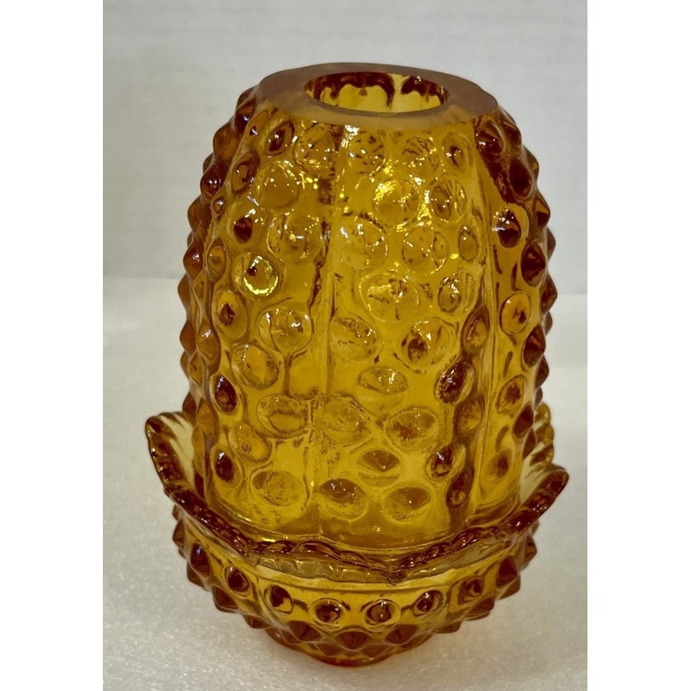 Fenton Amber Hobnail Fairy Lamp 2 Pc Glass Candle Holder Vintage 4.5"